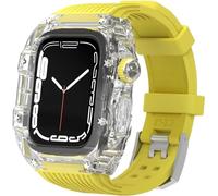 CEKGDB Hard PC Transparent Watch Case Silicone Strap Kit，For Apple Watch Ultra 8 7 6 5 4 SE 44mm 45mm Series，Lightweight Shockproof Case Rubber Strap Replacement Accessories