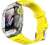 CEKGDB Ice Clear Watch Case With Fluororubber Watch Strap Modification Kit，For Apple Watch Series 8 7 45mm，Transparent Cover Watch Band，For Iwatch SE 6 5 4 44mm(F,For 44mm)