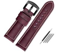 CEKGDB Leather watch belt accessories are suitable for Panerai PAM111/ fossil/Breitling leather watch chain 22 24mm 26mm(Wine red black,28mm)