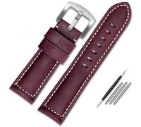 CEKGDB Leather watch belt accessories are suitable for Panerai PAM111/ fossil/Breitling leather watch chain 22 24mm 26mm(Wine red silver,28mm)