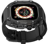 CEKGDB Luxury Crtstal Transparent Watch Case Rubber Bands，For Apple Watch Ultra 49mm 8/7/6/5/4/SE 45mm 44mm，Women Hard PC Bezels RM Style Watch Sport Wrist Band Accessories(B,For 45mm)