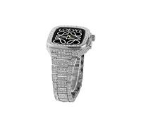 CEKGDB Luxury Diamond Stainless Steel Watch Strap，For Apple Watch 8 7 SE 6 5 4 45mm 44mm Series Band，Diamond-encrusted case metal integrated watch case+Watchband(SILVER,45MM)