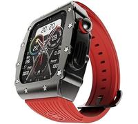 CEKGDB Luxury Men Zinc Alloy Watch Case Slicone Band，For Apple Watch 45mm 44mm Replacement Accessories，Rm Metal Bezel Modification Kit，For Iwatch Ultra 8/7/6/5/4/SE Series DIY