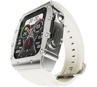 CEKGDB Luxury Men Zinc Alloy Watch Case Slicone Band，For Apple Watch 45mm 44mm Replacement Accessories，Rm Metal Bezel Modification Kit，For Iwatch Ultra 8/7/6/5/4/SE Series DIY
