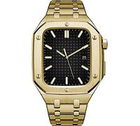 CEKGDB Luxury Stainless Steel Metal Watch Case and Band Mod Kit，For Apple Watch Series 9 8 7 6 SE 5 4，Steel Watch Strap Bezel，For IWatch 44mm 45mm DIY Royal Oak Retrofit(D,44MM)