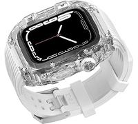 CEKGDB Men WomenTransparent Watch Case Stripes Silicone Band，For Apple Watch Series 8 7 6 5 4 SE 45mm 44mm，Hard PC Cover Case Watch Replacement Bands and Bezels Mod Kit(G,44mm)