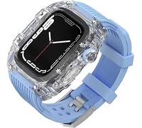 CEKGDB Men WomenTransparent Watch Case Stripes Silicone Band，For Apple Watch Series 8 7 6 5 4 SE 45mm 44mm，Hard PC Cover Case Watch Replacement Bands and Bezels Mod Kit(C,44mm)