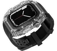 CEKGDB Men WomenTransparent Watch Case Stripes Silicone Band，For Apple Watch Series 8 7 6 5 4 SE 45mm 44mm，Hard PC Cover Case Watch Replacement Bands and Bezels Mod Kit(A,45mm)