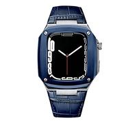 CEKGDB Metal Watch Case Leather Strap，For Apple Watch Series SE 9 8 7 6 5 4 8 40mm 44mm Modification Kit Luxury Calfskin Band(R,44mm)
