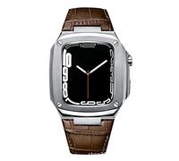 CEKGDB Metal Watch Case Leather Strap，For Apple Watch Series SE 9 8 7 6 5 4 8 40mm 44mm Modification Kit Luxury Calfskin Band(P,40mm)