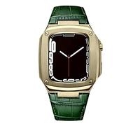 CEKGDB Metal Watch Case Leather Strap，For Apple Watch Series SE 9 8 7 6 5 4 8 40mm 44mm Modification Kit Luxury Calfskin Band(G,44mm)