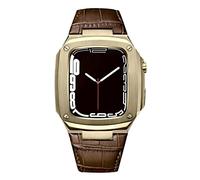 CEKGDB Metal Watch Case Leather Strap，For Apple Watch Series SE 9 8 7 6 5 4 8 40mm 44mm Modification Kit Luxury Calfskin Band(F,40mm)