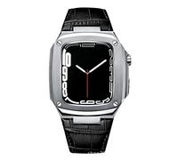 CEKGDB Metal Watch Case Leather Strap，For Apple Watch Series SE 9 8 7 6 5 4 8 40mm 44mm Modification Kit Luxury Calfskin Band(N,44mm)