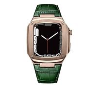 CEKGDB Metal Watch Case Leather Strap，For Apple Watch Series SE 9 8 7 6 5 4 8 40mm 44mm Modification Kit Luxury Calfskin Band(C,44mm)