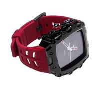 CEKGDB Metal Watch Case Rubber Strap Glass Screen Bumper Cover Set，for Apple Watch Series 9/8/7/6/5/4/SE 44mm 45mm Watch Replace Accessories(Black Red,45mm)