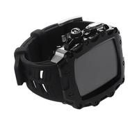 CEKGDB Metal Watch Case Rubber Strap Glass Screen Bumper Cover Set，for Apple Watch Series 9/8/7/6/5/4/SE 44mm 45mm Watch Replace Accessories(Black2 Black,45mm)