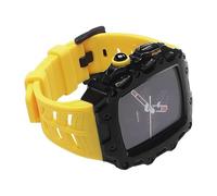 CEKGDB Metal Watch Case Rubber Strap Glass Screen Bumper Cover Set，for Apple Watch Series 9/8/7/6/5/4/SE 44mm 45mm Watch Replace Accessories(Black Yellow,45mm)