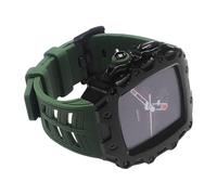 CEKGDB Metal Watch Case Rubber Strap Glass Screen Bumper Cover Set，For Apple Watch Series 9/8/7/6/5/4/SE 44mm 45mm Watch Upgrade Replace Strap(Black Green,45mm)