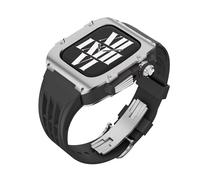 CEKGDB Modification Kit Alloy Case Rubber Band，For Apple Watch Band 9 8 7 45mm Upgrade Luxury Stainless Steel Men Case Strap，For IWatch Series 6 5 4 SE 44mm