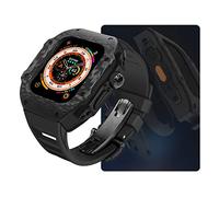 CEKGDB Modification Kit Carbon Fiber Watch Case，For Apple Watch Ultra 9 8 7 6 SE Metal Bezel Mod Kit，For Iwatch 49MM 45MM 44MM Rubber Strap Set(AT,44mm)