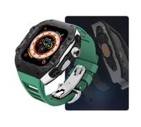 CEKGDB Modification Kit Carbon Fiber Watch Case，For Apple Watch Ultra 9 8 7 6 SE Metal Bezel Mod Kit，For Iwatch 49MM 45MM 44MM Rubber Strap Set(BO,45mm)