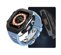 CEKGDB Modification Kit Carbon Fiber Watch Case，For Apple Watch Ultra 9 8 7 6 SE Metal Bezel Mod Kit，For Iwatch 49MM 45MM 44MM Rubber Strap Set(BH,49mm)