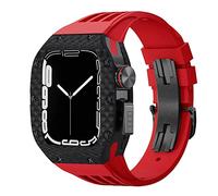 CEKGDB NEW Luxury Fluorine Rubber Watch Band Carbon Fiber Case Modification Kit，For Apple Watch 8 7 6 5 4 SE 45mm 44mm 45mm Upgrade Replace Watch Strap(COLOR 17,45MM)