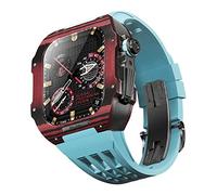 CEKGDB Rubber Watch Band Carbon Fiber Case，For Apple Watch Series 9 8 7 6 5 4 SE 44 45mm, Rugged Protector Bumper Luxury Watch Straps Upgrade Replacement Kit(01,45mm)