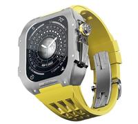 CEKGDB Rubber Watch Band Titanium Alloy Bezel Case，For Apple Watch 8/7 45mm Series Replacement Watch Accessory，Titanium Luxury Case Kit，For IWatch 45mm Watch with Tool(Yellow 9)