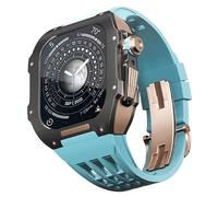 CEKGDB Rubber Watch Band Titanium Alloy Bezel Case，For Apple Watch 8/7 45mm Series Replacement Watch Accessory，Titanium Luxury Case Kit，For IWatch 45mm Watch with Tool(Blue 4)