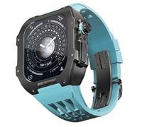 CEKGDB Rubber Watch Band Titanium Alloy Bezel Case，For Apple Watch 8/7 45mm Series Replacement Watch Accessory，Titanium Luxury Case Kit，For IWatch 45mm Watch with Tool(Blue 1)