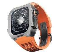 CEKGDB Rubber Watch Band Titanium Bezel Case，For Apple Watch 6/5/4/SE 44mm Series Watch Replacement Accessory，Titanium Alloy Case Silicone Watch Band Kit With DIY Tool(Orange 3)