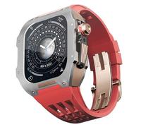 CEKGDB Rubber Watch Band Titanium Bezel Case，For Apple Watch 6/5/4/SE 44mm Series Watch Replacement Accessory，Titanium Alloy Case Silicone Watch Band Kit With DIY Tool(Red 6)
