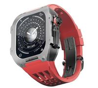 CEKGDB Rubber Watch Band Titanium Bezel Case，For Apple Watch 6/5/4/SE 44mm Series Watch Replacement Accessory，Titanium Alloy Case Silicone Watch Band Kit With DIY Tool(Red 3)