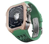 CEKGDB Rubber Watch Band Titanium Bezel Case，For Apple Watch 6/5/4/SE 44mm Series Watch Replacement Accessory，Titanium Alloy Case Silicone Watch Band Kit With DIY Tool(Green 8)