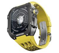 CEKGDB Rubber Watch Band Titanium Bezel Case，For Apple Watch 6/5/4/SE 44mm Series Watch Replacement Accessory，Titanium Alloy Case Silicone Watch Band Kit With DIY Tool(Yellow 7)