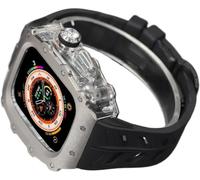 CEKGDB Rugged Rm Titanium Watch Case Rubber Band，For Apple Watch Ultra 2 49mm 45mm 44mm，Men Clear Bezel Sport Watch Strap Stainless Steel Case，For Iwatch 9/8/7/6/5/4/SE Accessories(A,44MM)