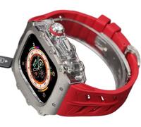 CEKGDB Rugged Rm Titanium Watch Case Rubber Band，For Apple Watch Ultra 2 49mm 45mm 44mm，Men Clear Bezel Sport Watch Strap Stainless Steel Case，For Iwatch 9/8/7/6/5/4/SE Accessories(E,45MM)