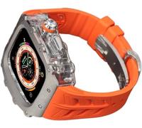 CEKGDB Rugged Rm Titanium Watch Case Rubber Band，For Apple Watch Ultra 2 49mm 45mm 44mm，Men Clear Bezel Sport Watch Strap Stainless Steel Case，For Iwatch 9/8/7/6/5/4/SE Accessories(D,44MM)