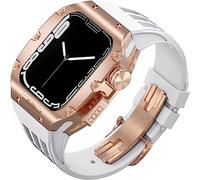 CEKGDB Rugged Titanium Case Sport Rubber Band，For Apple Watch 8/7 6/5/4 SE 45mm 44mm Series，Modification Kit Metal Bezels Fluororubber Loop Strap And Modern Buckl(L,For 45mm)