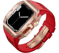 CEKGDB Rugged Titanium Case Sport Rubber Band，For Apple Watch 8/7 6/5/4 SE 45mm 44mm Series，Modification Kit Metal Bezels Fluororubber Loop Strap And Modern Buckl(K,For 44mm)