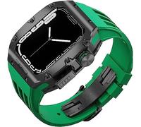 CEKGDB Rugged Titanium Case Sport Rubber Band，For Apple Watch 8/7 6/5/4 SE 45mm 44mm Series，Modification Kit Metal Bezels Fluororubber Loop Strap And Modern Buckl(C,For 44mm)