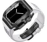 CEKGDB Rugged Titanium Case Sport Rubber Band，For Apple Watch 8/7 6/5/4 SE 45mm 44mm Series，Modification Kit Metal Bezels Fluororubber Loop Strap And Modern Buckl(F,For 45mm)