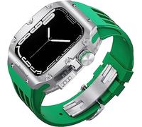 CEKGDB Rugged Titanium Case Sport Rubber Band，For Apple Watch 8/7 6/5/4 SE 45mm 44mm Series，Modification Kit Metal Bezels Fluororubber Loop Strap And Modern Buckl(O,For 45mm)