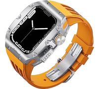 CEKGDB Rugged Titanium Case Sport Rubber Band，For Apple Watch 8/7 6/5/4 SE 45mm 44mm Series，Modification Kit Metal Bezels Fluororubber Loop Strap And Modern Buckl(P,For 45mm)