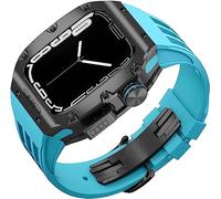 CEKGDB Rugged Titanium Case Sport Rubber Band，For Apple Watch 8/7 6/5/4 SE 45mm 44mm Series，Modification Kit Metal Bezels Fluororubber Loop Strap And Modern Buckl(B,For 44mm)