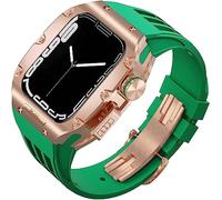 CEKGDB Rugged Titanium Case Sport Rubber Band，For Apple Watch 8/7 6/5/4 SE 45mm 44mm Series，Modification Kit Metal Bezels Fluororubber Loop Strap And Modern Buckl(I,For 45mm)