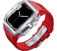 CEKGDB Rugged Titanium Case Sport Rubber Band，For Apple Watch 8/7 6/5/4 SE 45mm 44mm Series，Modification Kit Metal Bezels Fluororubber Loop Strap And Modern Buckl(Q,For 44mm)