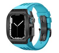 CEKGDB Titanium alloy Bezel Cover Frame Rubber Strap Luxury Watch Band Mod Kit，For Apple Watch 8 7 6 5 4 SE 44mm 45mm Series Watch Replacement Upgraded Watch Strap Kit(R,44mm)