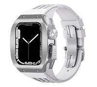 CEKGDB Titanium alloy Bezel Cover Frame Rubber Strap Luxury Watch Band Mod Kit，For Apple Watch 8 7 6 5 4 SE 44mm 45mm Series Watch Replacement Upgraded Watch Strap Kit(G,44mm)